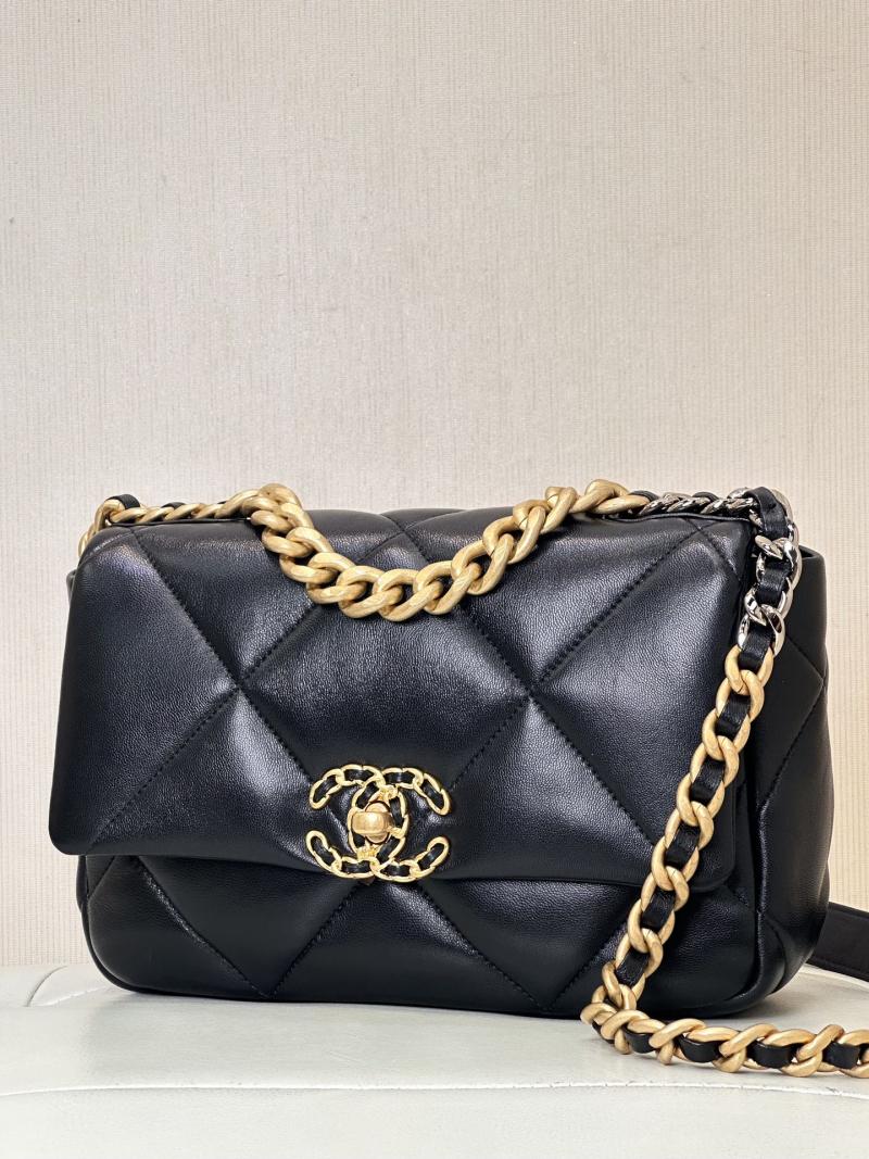 Chanel 19 Lambskin Flap Handbag Black with Gold AS1160