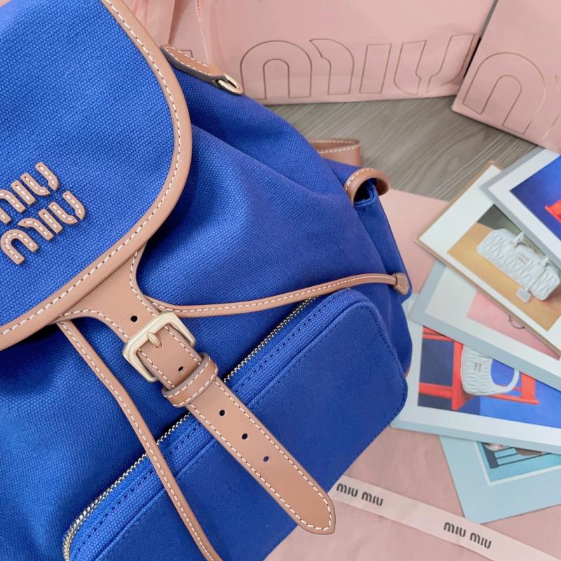 Miu Miu Canvas and leather backpack Blue 5BZ042