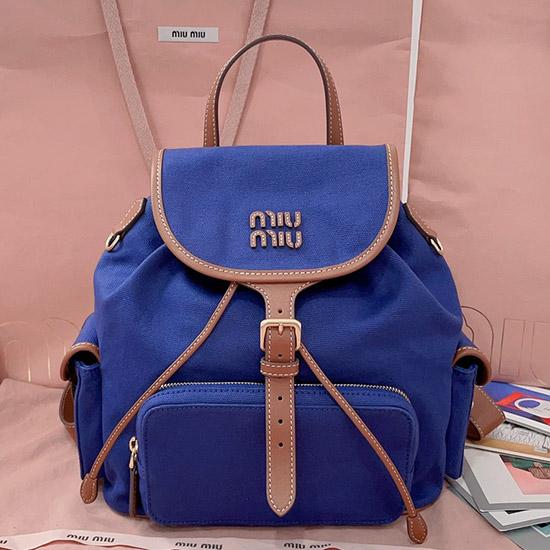 Miu Miu Canvas and leather backpack Blue 5BZ042