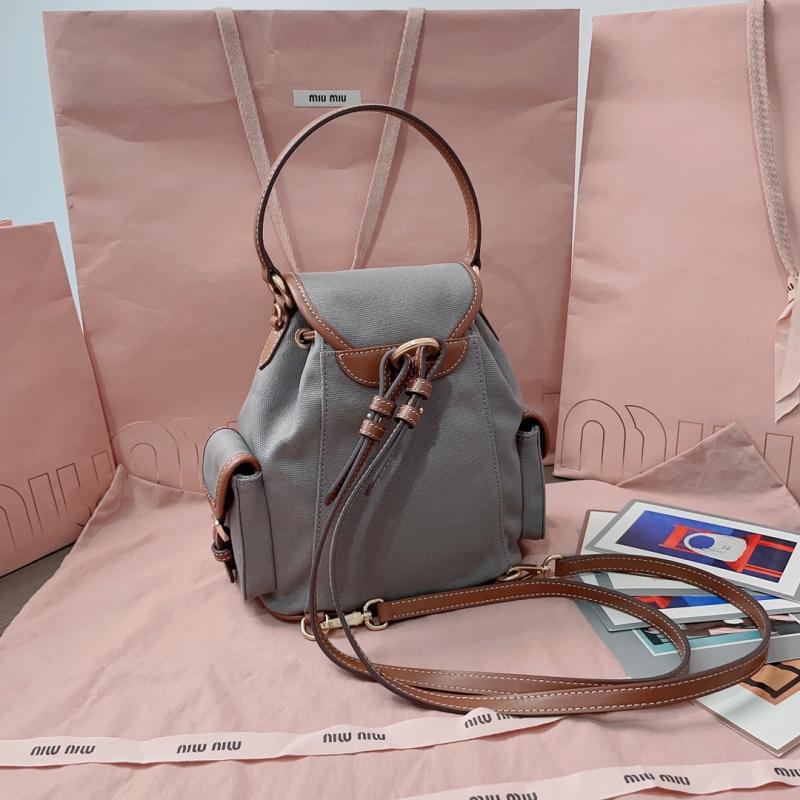 Miu Miu Canvas and leather backpack Grey 5BZ043