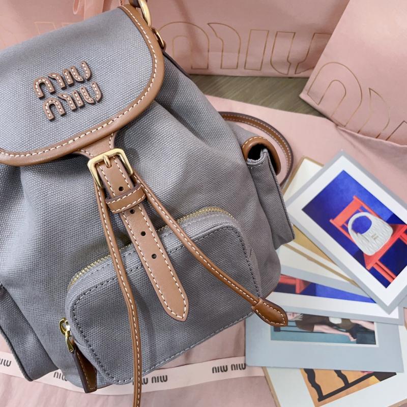 Miu Miu Canvas and leather backpack Grey 5BZ043