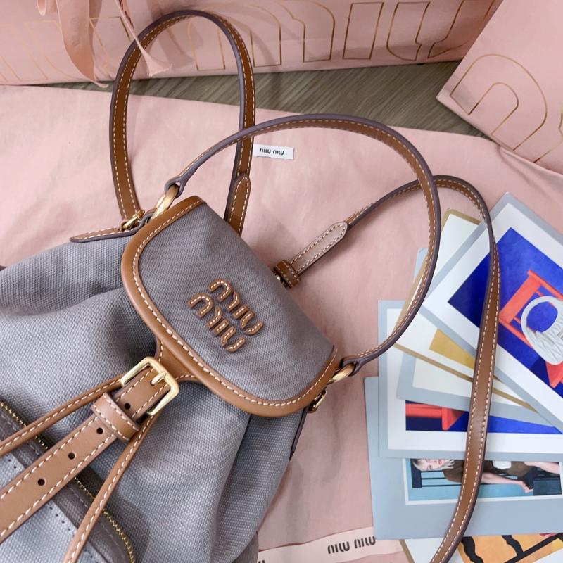 Miu Miu Canvas and leather backpack Grey 5BZ043
