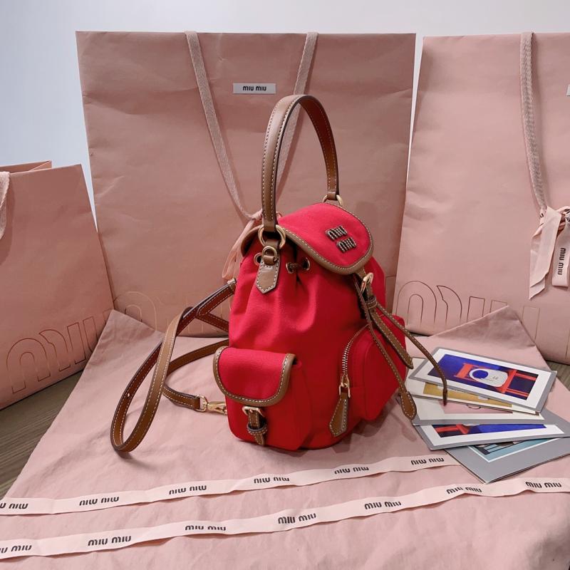 Miu Miu Canvas and leather backpack Red 5BZ043