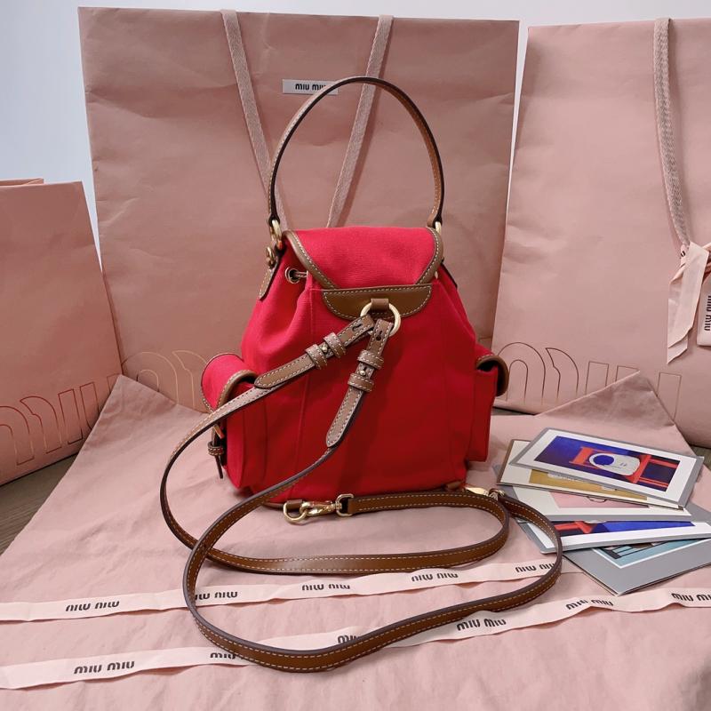 Miu Miu Canvas and leather backpack Red 5BZ043