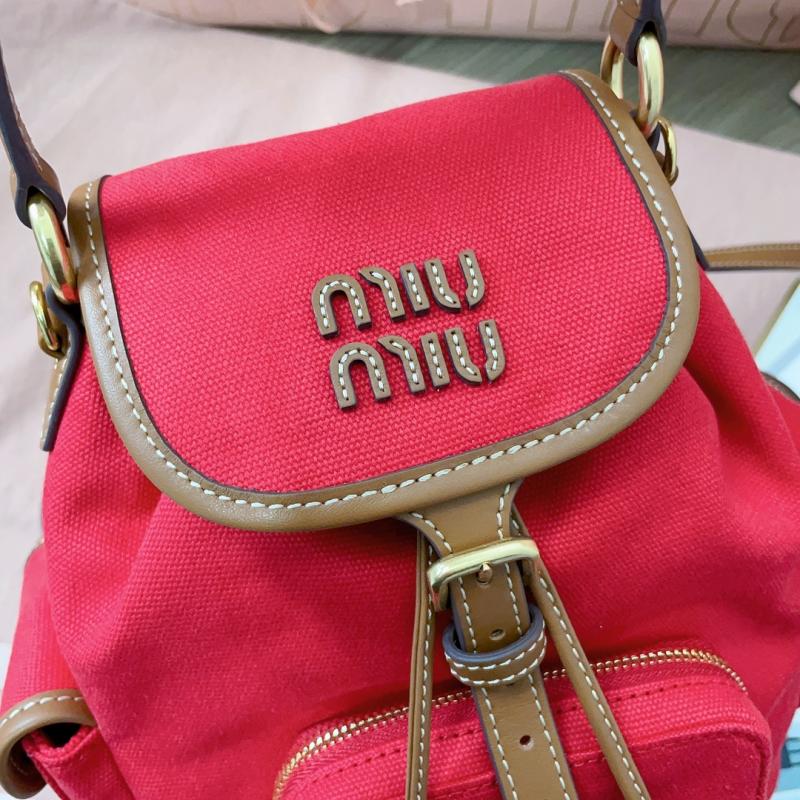 Miu Miu Canvas and leather backpack Red 5BZ043