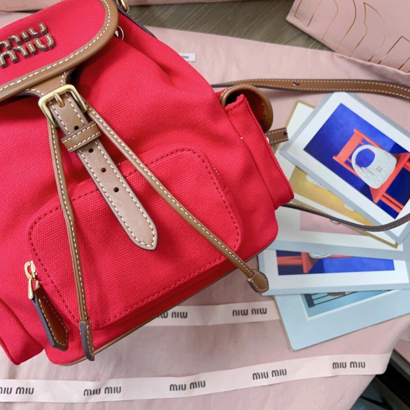 Miu Miu Canvas and leather backpack Red 5BZ043