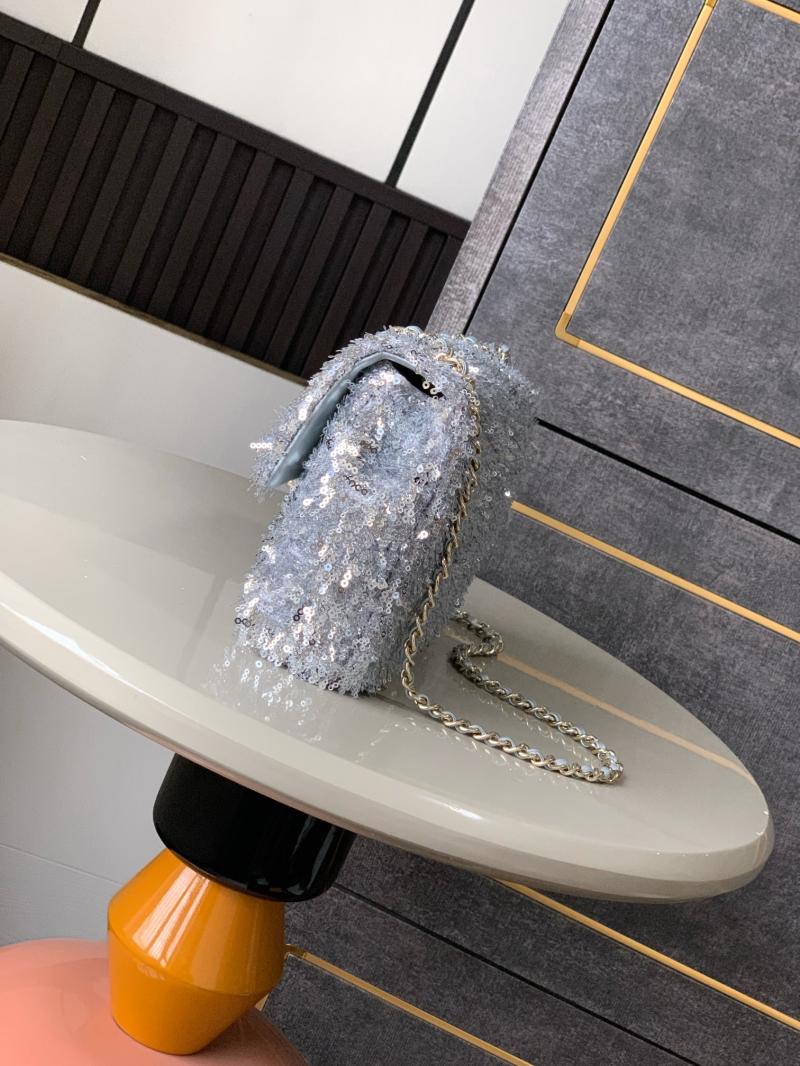 Small Chanel Sequins Shoulder Bag Silver CF2031