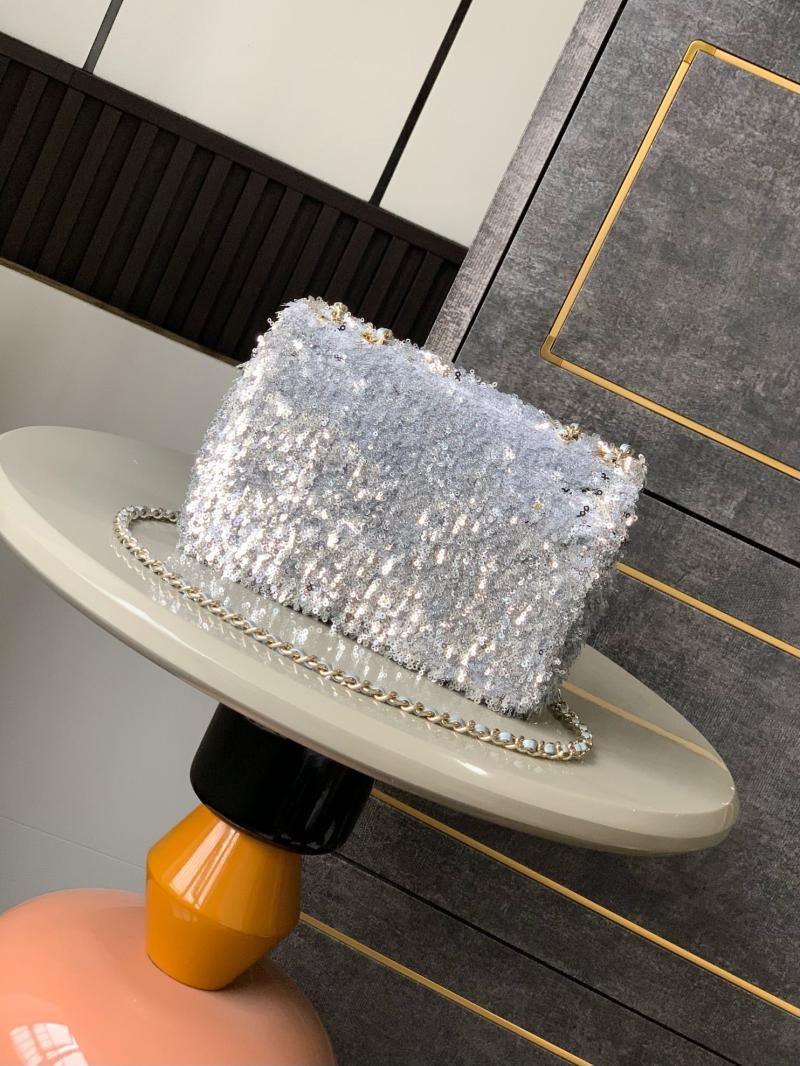 Small Chanel Sequins Shoulder Bag Silver CF2031
