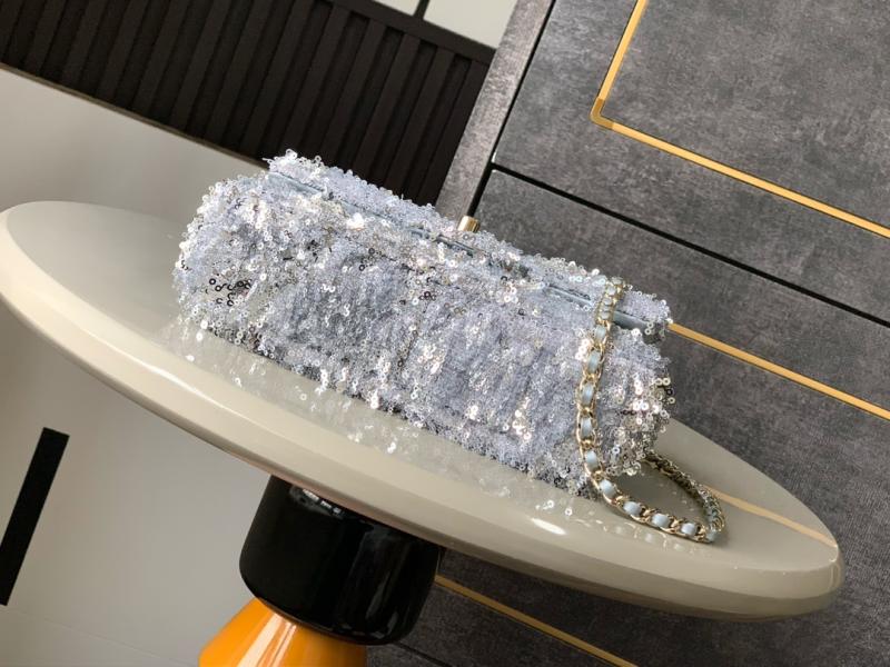 Small Chanel Sequins Shoulder Bag Silver CF2031