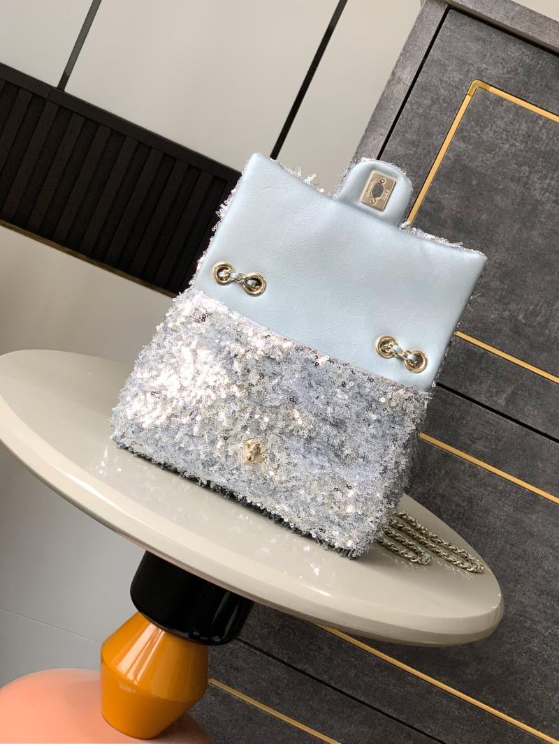 Small Chanel Sequins Shoulder Bag Silver CF2031