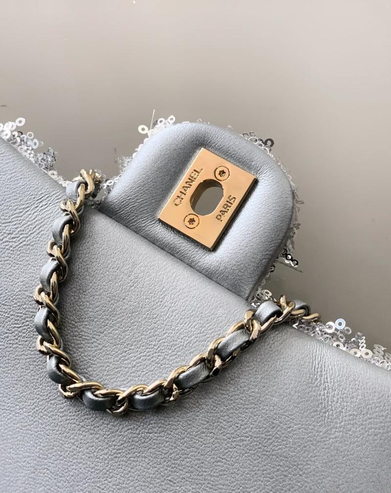 Small Chanel Sequins Shoulder Bag Silver CF2031