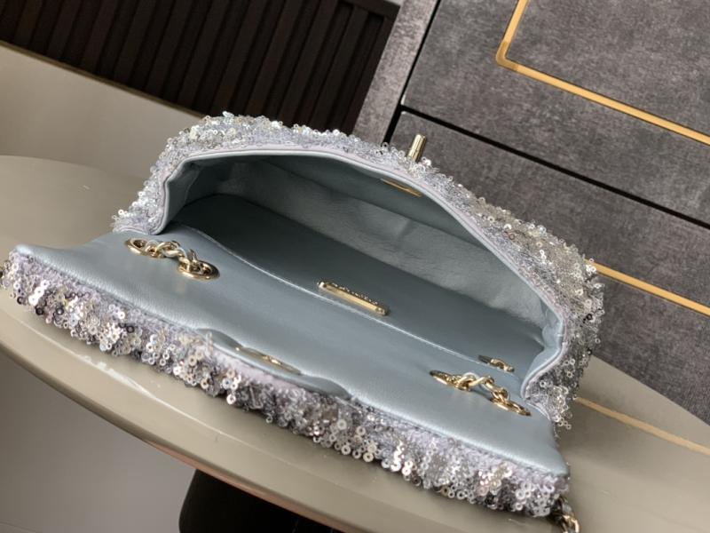 Small Chanel Sequins Shoulder Bag Silver CF2031