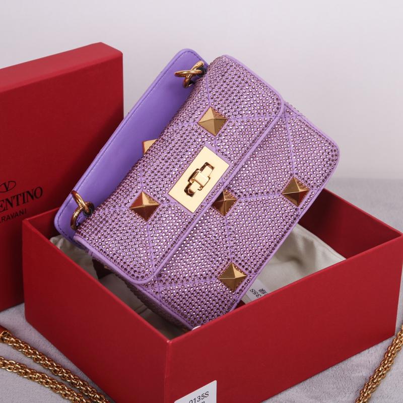 Valentino Mini Rhinestones Roman Stud Bag Purple V0135