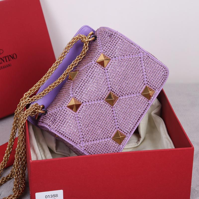 Valentino Mini Rhinestones Roman Stud Bag Purple V0135