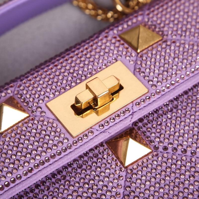 Valentino Mini Rhinestones Roman Stud Bag Purple V0135