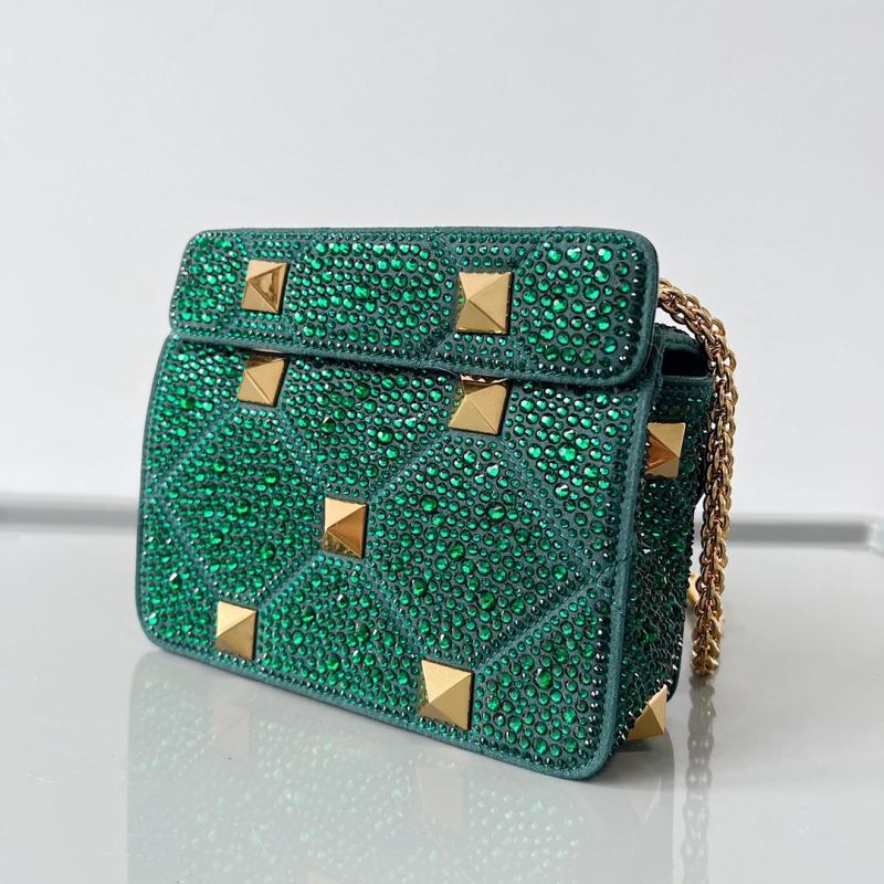 Valentino Mini Rhinestones Roman Stud Bag Green V0135