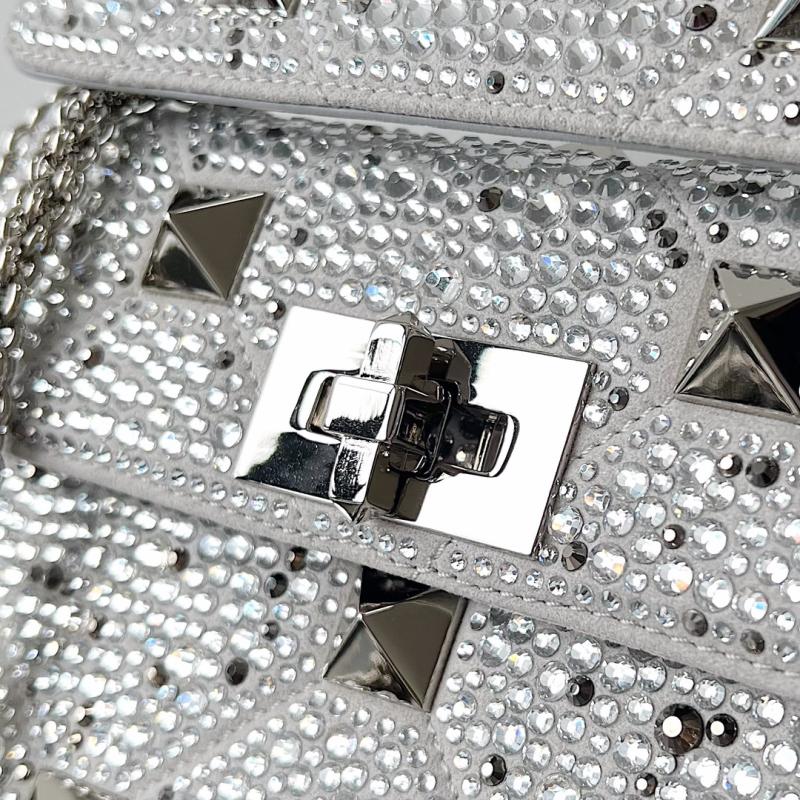 Valentino Mini Rhinestones Roman Stud Bag Grey V0135S