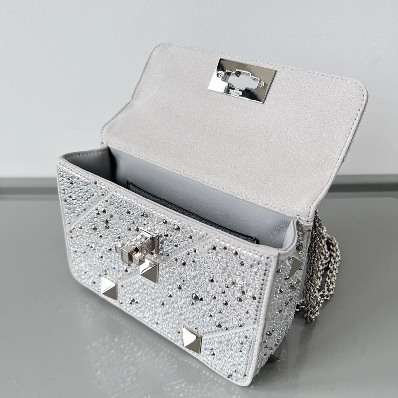 Valentino Mini Rhinestones Roman Stud Bag Grey V0135S