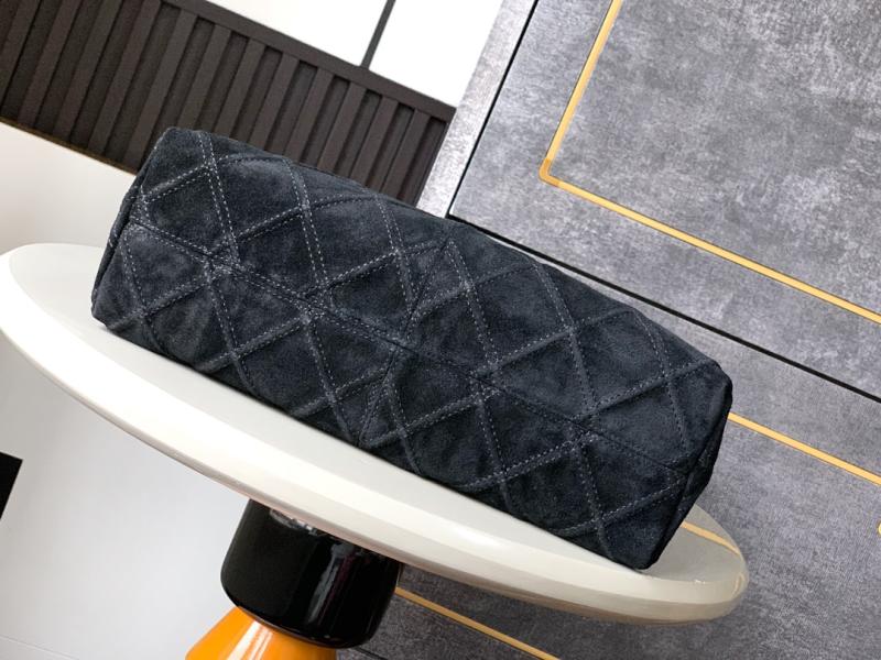 Chanel Suede Stitched Hobo Bag Black AS7342