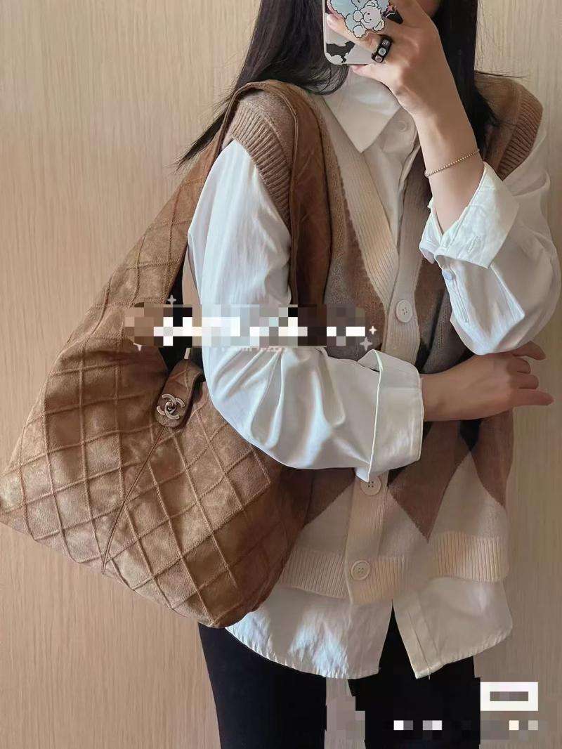 Chanel Suede Stitched Hobo Bag Camel AS7342