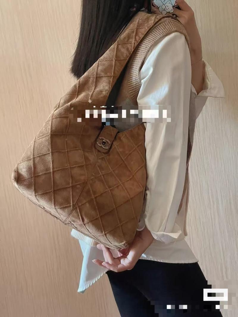 Chanel Suede Stitched Hobo Bag Camel AS7342