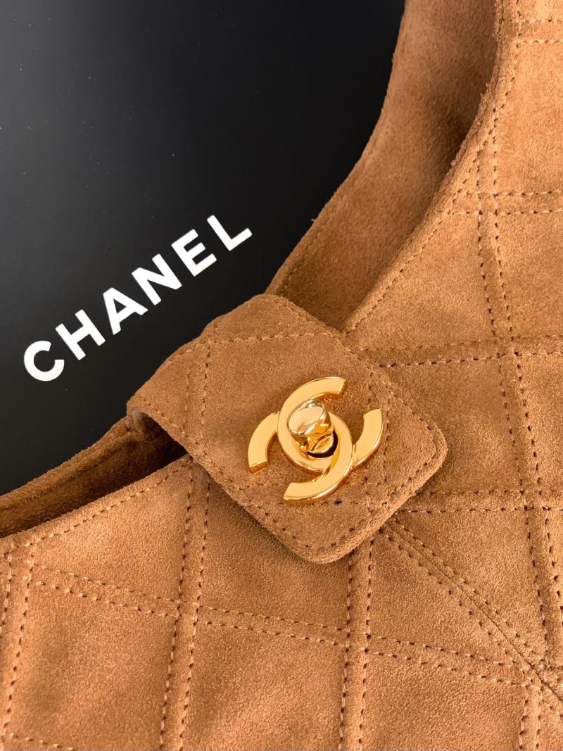 Chanel Suede Stitched Hobo Bag Camel AS7342