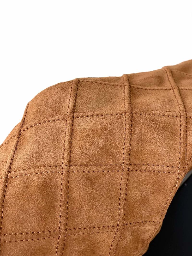 Chanel Suede Stitched Hobo Bag Camel AS7342