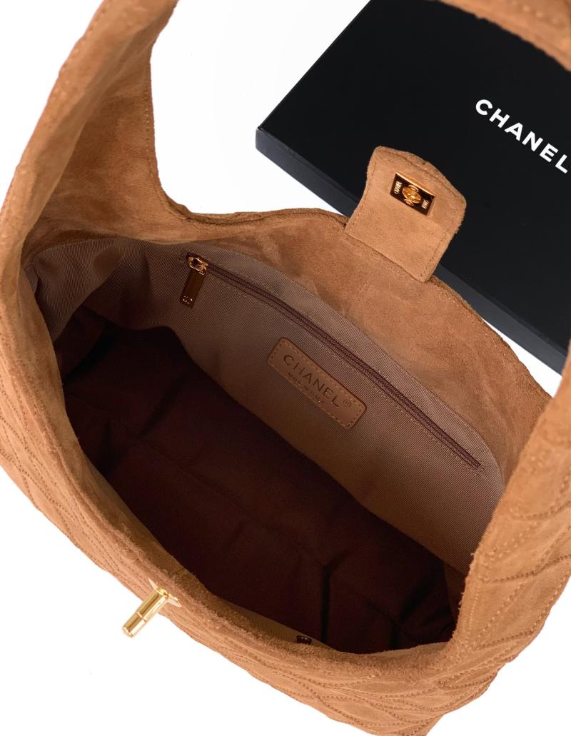 Chanel Suede Stitched Hobo Bag Camel AS7342