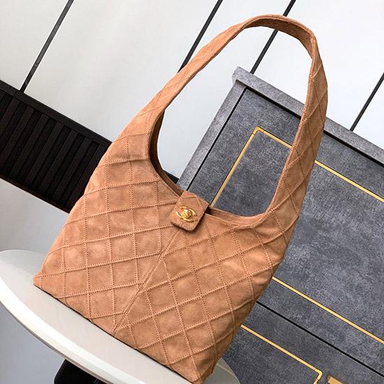 Chanel Suede Stitched Hobo Bag Camel AS7342