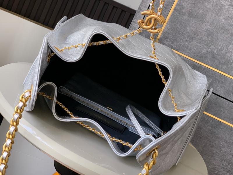 Chanel Grained Calfskin 25 Medium Handbag Silver AS5311