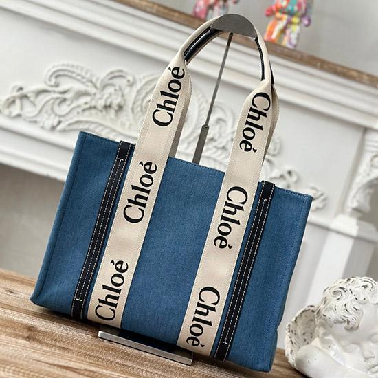 Chloe Woody tote bag in Blue Denim C7566