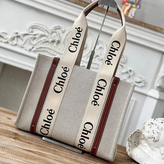 Chloe Woody tote bag in Cotton Canvas Brown C7565
