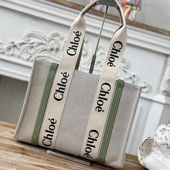 Chloe Woody tote bag in Cotton Canvas Green C7565