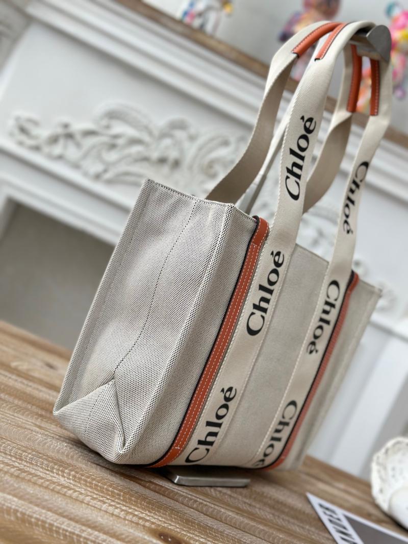 Chloe Woody tote bag in Cotton Canvas Orange C7565