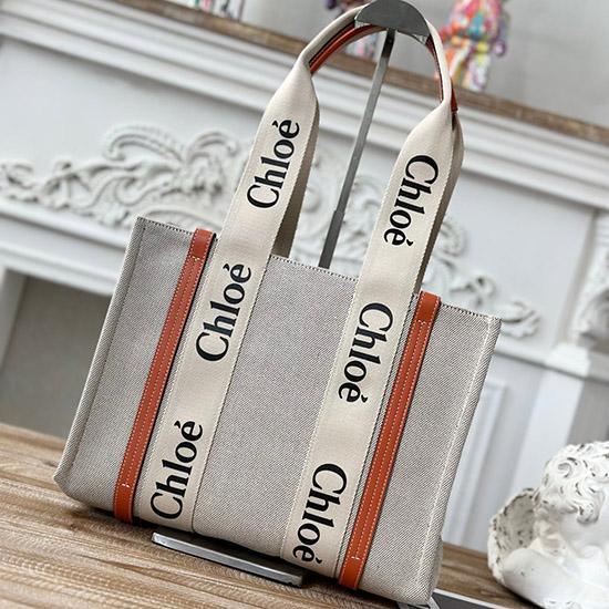 Chloe Woody tote bag in Cotton Canvas Orange C7565