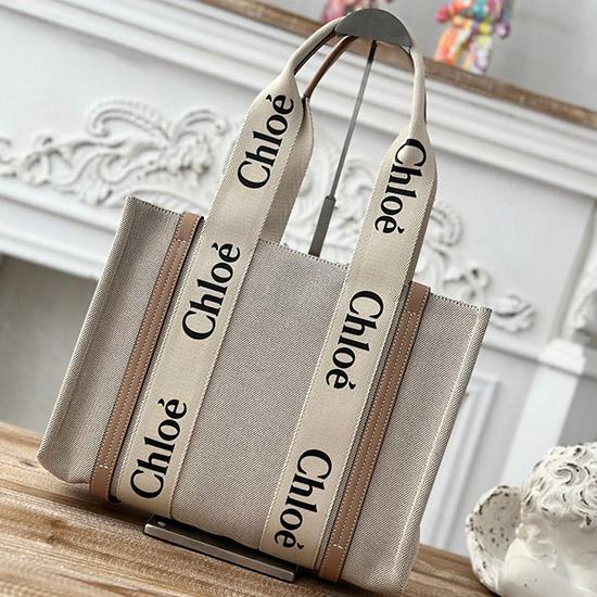 Chloe Woody tote bag in Cotton Canvas Powder C7565