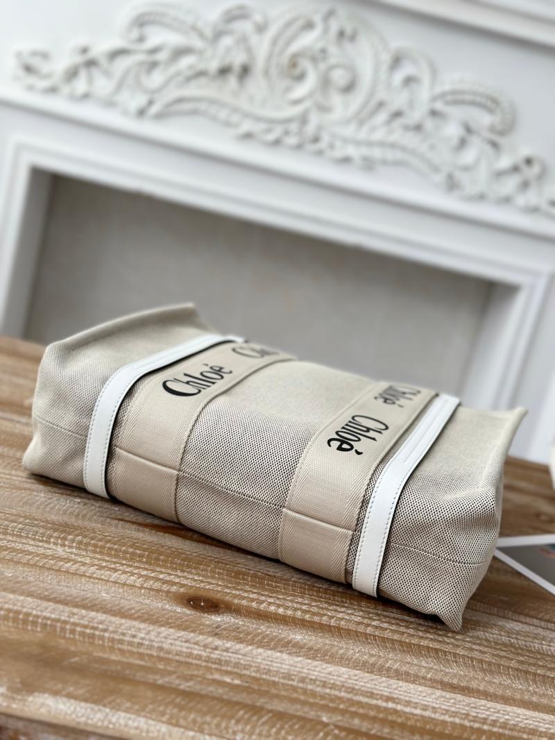 Chloe Woody tote bag in Cotton Canvas White C7565