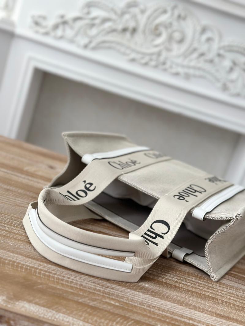 Chloe Woody tote bag in Cotton Canvas White C7565