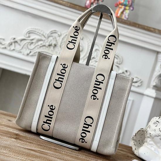 Chloe Woody tote bag in Cotton Canvas White C7565