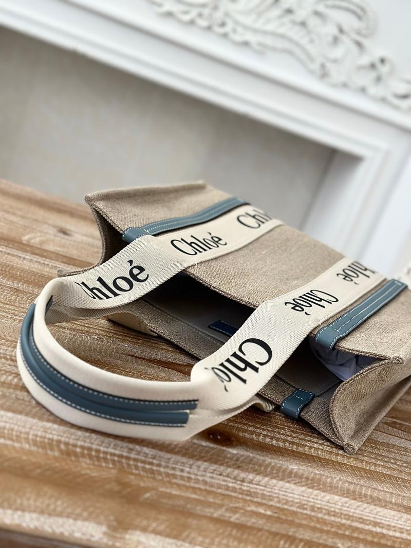 Chloe Woody tote bag in Linen Canvas Blue C7567