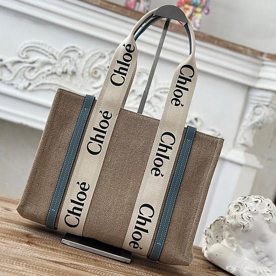 Chloe Woody tote bag in Linen Canvas Blue C7567