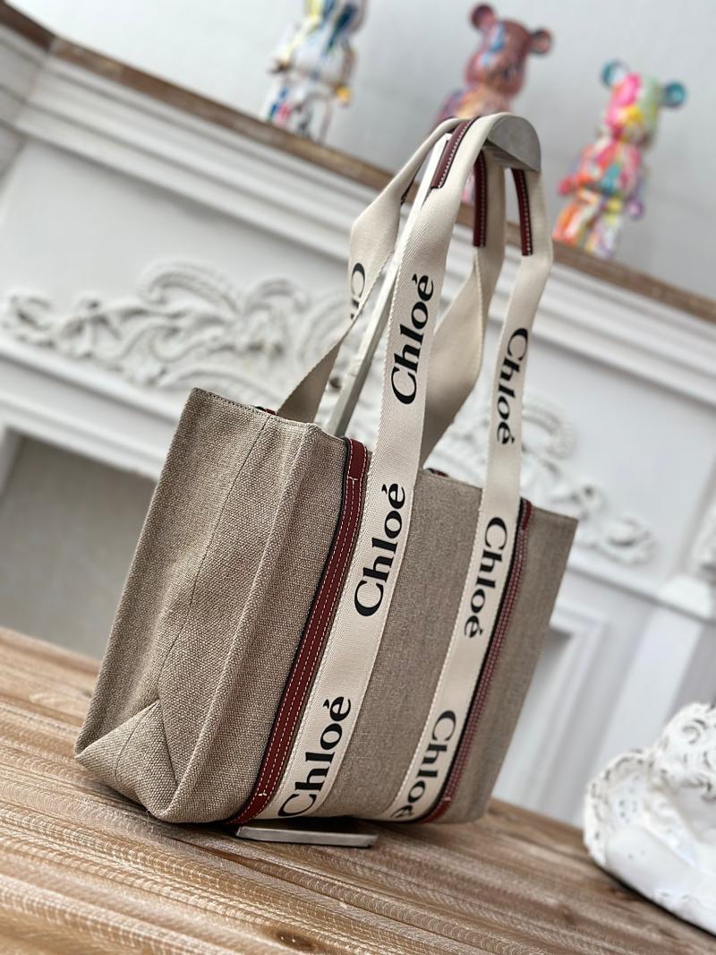Chloe Woody tote bag in Linen Canvas Brown C7567