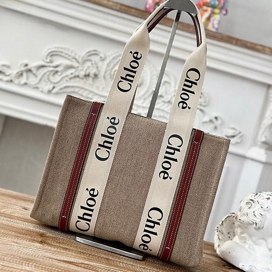 Chloe Woody tote bag in Linen Canvas Brown C7567