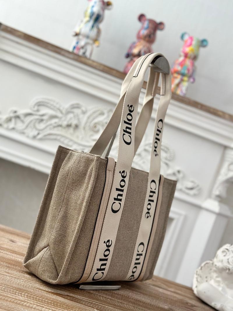 Chloe Woody tote bag in Linen Canvas Gold C7567