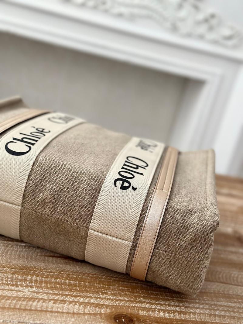 Chloe Woody tote bag in Linen Canvas Gold C7567