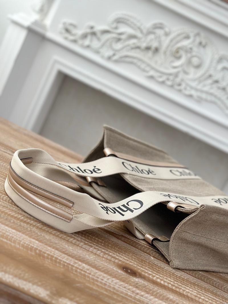 Chloe Woody tote bag in Linen Canvas Gold C7567