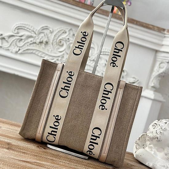 Chloe Woody tote bag in Linen Canvas Gold C7567