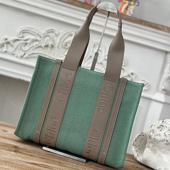 Chloe Woody tote bag in Linen Canvas Green C7568