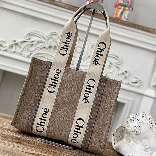 Chloe Woody tote bag in Linen Canvas Grey C7567