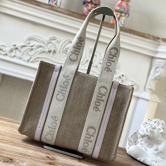 Chloe Woody tote bag in Linen Canvas Light Pink C7567